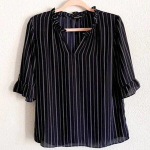 Banana Republic Navy Striped Ruffle Sleeve Top